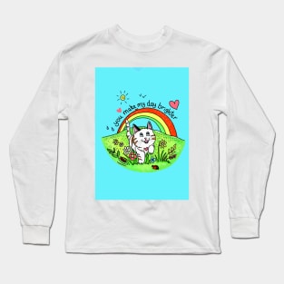 You make my day brighter -  Happy rainbow cat Long Sleeve T-Shirt